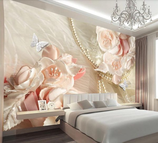 Papel de parede personalizado 3D Grande mural jóias flor de seda 3d tridimensional luxo sala de estar quarto de fundo tevê