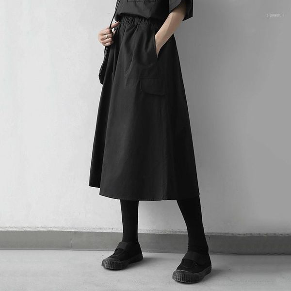 

xuxi spring autumn 2020 new korea high elastic waist black pocket split temperament half-body skirt women fashion tide fz04631
