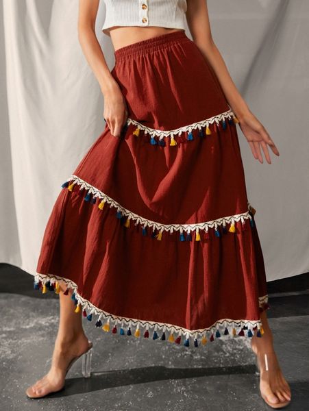

luukse color tassel a line skirt s9cy#, Black