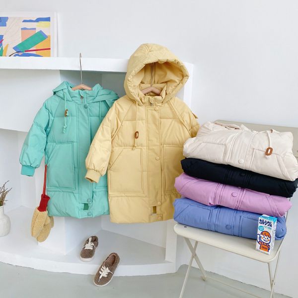 

2020 winter new children's hooded down jacket boys and girls leisure long coat baby warm top, Blue;gray