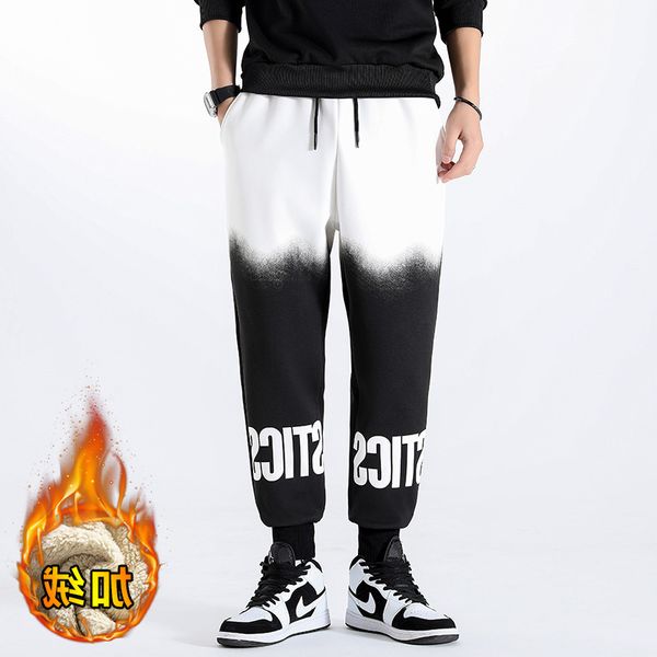 

outdoor men's casual sports winter warm large mid waist loose jogging fitness pants, Black