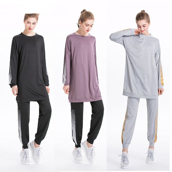 

arab 2 piece suits muslim hoodies women tracksuit and pant 2020 spring jogging sports sets sweatshirt suit workout outfit, White