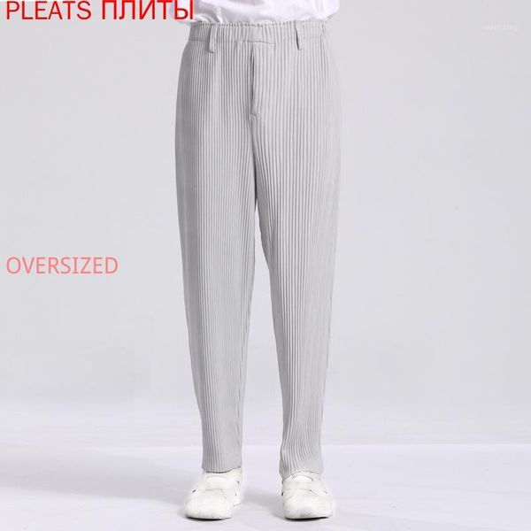 

japan miyake pleated casual pants men's autumn new straight tube slim waist solid color simple pants1, Black