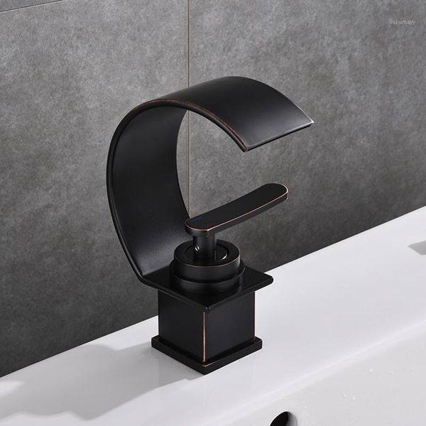 

liuyue basin faucets brass dark bronze/chrome bathroom basin curve type flat mouth faucet cold water sink mixer tap torneira1