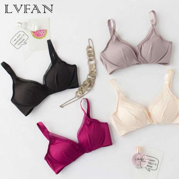 

bras lvfan wireless comfortably breathable gather together silk brassiere underwear large code lace slippery1, Red;black