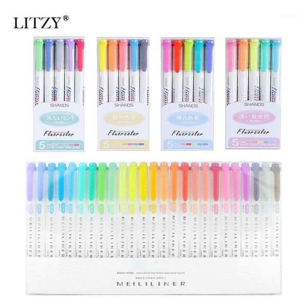 

15/25pcs/set japanese double headed highlighter pen diy drawing zebra mildliner art marker pens for school scribble stationery1, Black;red