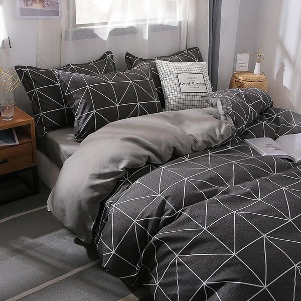 

simple classic  bedding set 5 size bed linen 4pcs set duvet cover set pastoral bed sheet ab side duvet cover black 1012