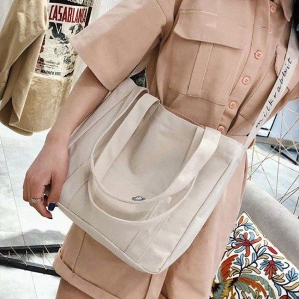 

fashion supermarket letter tote shoulder bag 2020 simple canvas totes shopping bag with zipper simple casual beach handbag