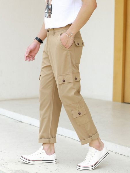 

men flap pocket cargo pants 76a8#, Black