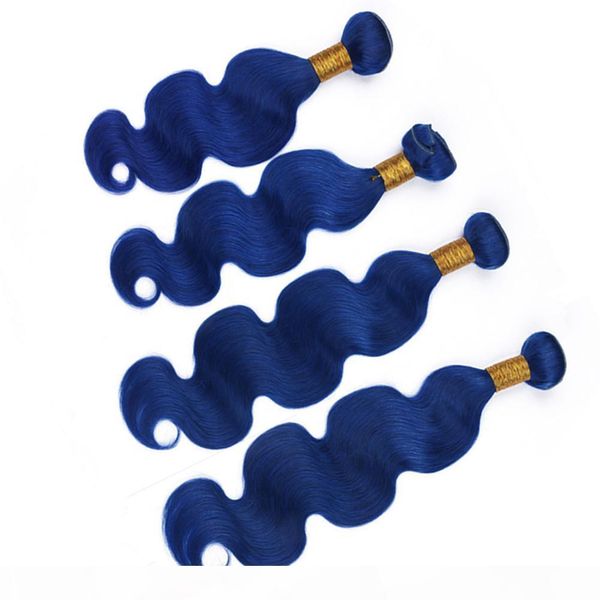 

dark blue body wave brazilian human hair weaves double wefted pure blue color 4bundles body wavy human hair extensions 10-30" mixed len, Black;brown