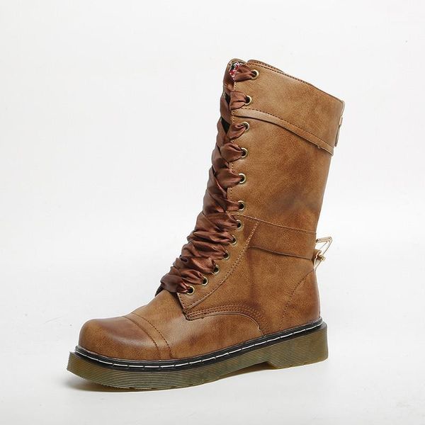 

boots chunky motorcycle for women autumn 2021 fashion round toe lace-up zipper combat ladies shoes size35-431, Black