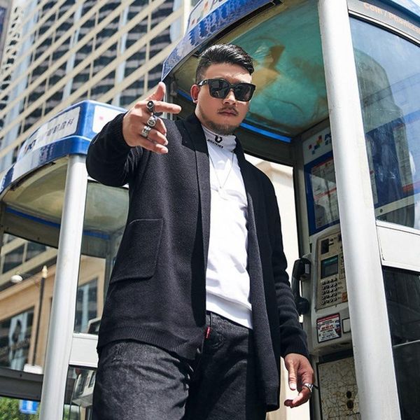 

men's sweaters autumn large men's tide card cardigan big loose long sweater plus size handsome men 7xl 6xl1, White;black