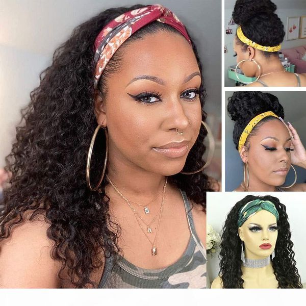 

deep curly headband glueless wig human hair wigs remy brazilian full machine made wig for women, Black;brown