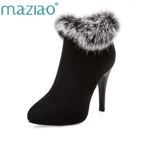 

boots maziao women high heels ankle winter platform ladies zipwhite purple big size 34-431, Black