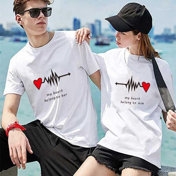 

women's t-shirt letter print summer couples lovers casual women t shirt 2021 black tshirts cotton short sleeve tees loose couple 1, White