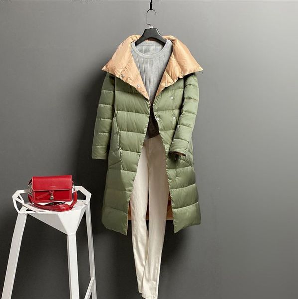 

2021 new double face white duck down female jacket mid-length on the thick knee winter wear big size 1gqk, Black