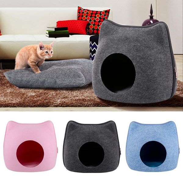 

cat beds & furniture detachable cats bed pet cute cave sleeping bag zipper shape felt cloth house nest basket
