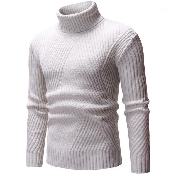 

turtleneck men pullovers fashion high neck sweater men's striped jumper slim fit gray black beige1, White;black