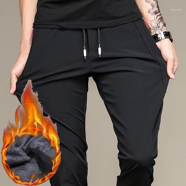 

mrmt 2019 brand autumn and winter new men's trousers casual pants slim stretch feet pants for male plus velvet padded trouser1, Black