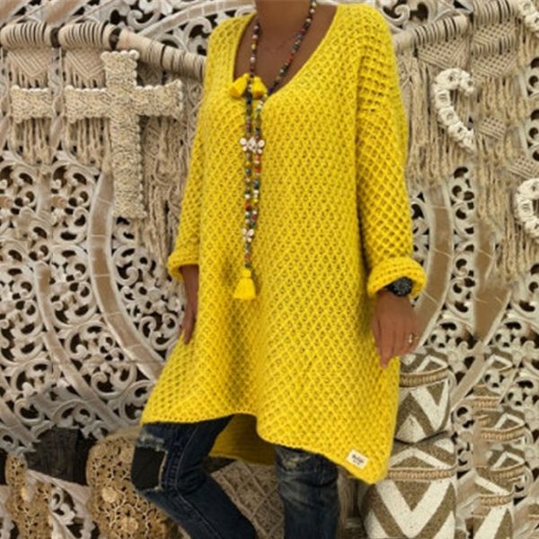 

casual yellow oversized sweaters for women fall winter clothes v-neck plus size loose knitted jumpers solid pullovers y200910, White;black