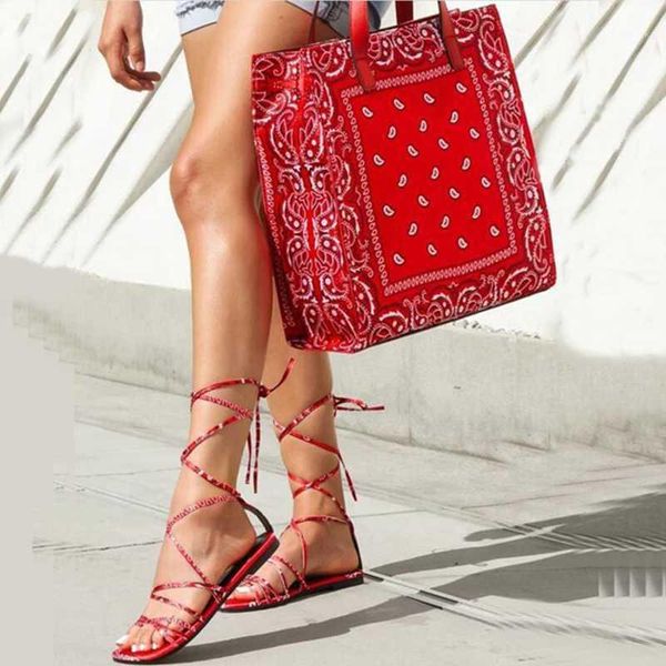 

flat heel lace up women sandals fashion bandana shoes bag sets summer new designed cross strap casual shoes outside1, Black
