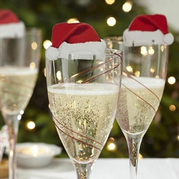 

glass xmas hat santa claus snowman tree new10pcs wine christmas decorations for home table place cards new year party supplies gift