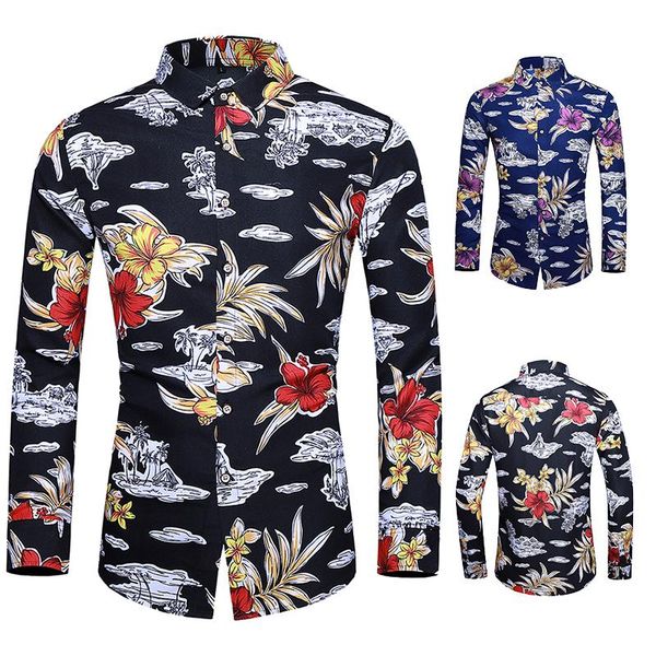 

oversized 6xl 7xl 5xl autumn new big floral fashion casual shirt holiday style full sleeve length single breasted men clothing, White;black