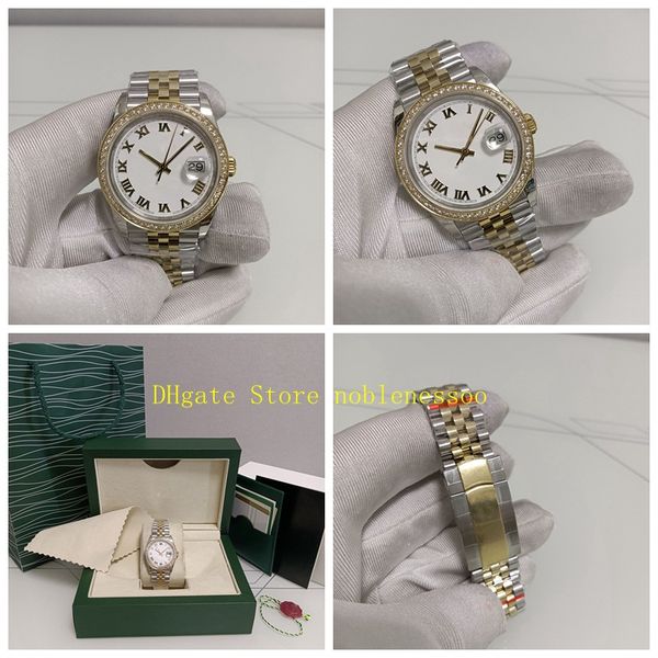 

2 color bp factory watch original box midsize ladies mens 36mm 126283 gold diamond white roman dial bracelet bpf eta 2813 movement automatic, Slivery;brown