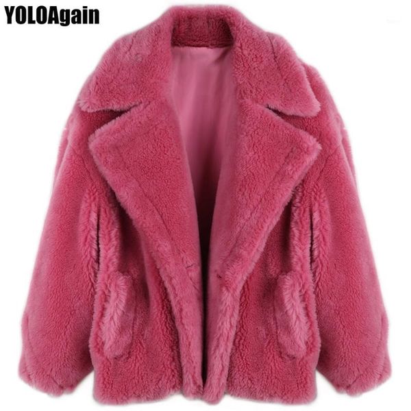 

yoloagain winter warm thick women oversize wool fur coat ladies fur jacket outwear1, Black