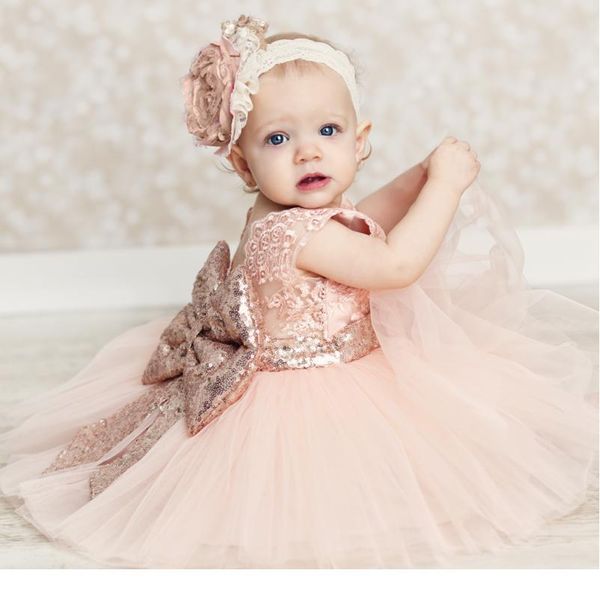 

6m-10y toddler baby kid girls dress princess lace bow sequins wedding party dresses christening 1st birthd sqcvsb