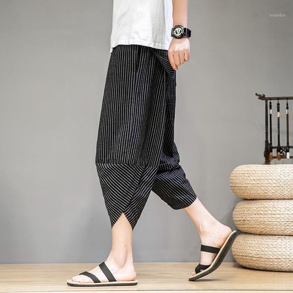 

men's pants mens summer baggy japanese vintage striped men women hip hop plus size wide leg harajuku harem1, Black
