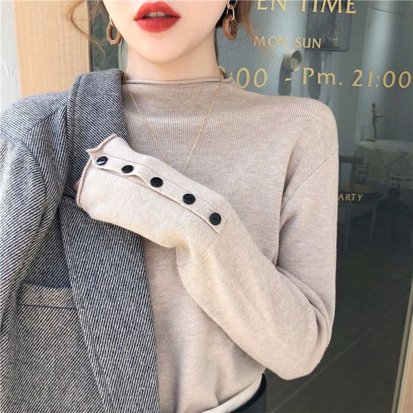 

half high neck bottom knitted shirt new autumn sweater winter 2020 all-around wear thin sweater and women wear early autumn opwtw op, White;black