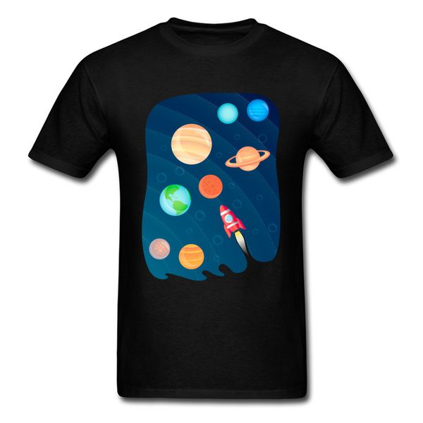 

sport space foam 2018 brand new men black t-shirt rocket solar system earth cartoon design cotton tee shirt