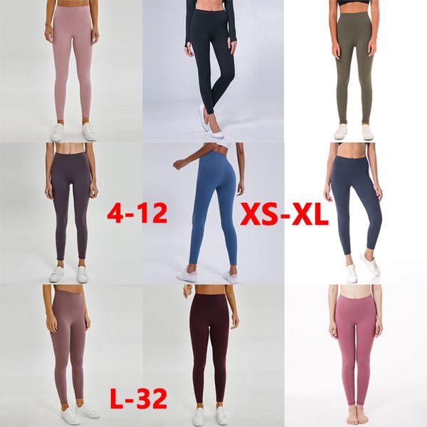 

lu32 yoga pants solid color women high waist sports gym wear lu leggings elastic fitness lady overall full tights workout size xs-xl, White;red