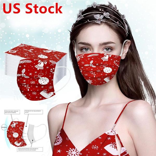 Natale 50PC Maschera per adulti e bambini Maschera usa e getta in tessuto non tessuto Maschera a 3 strati con gancio per l'orecchio Maschera antipolvere entro 24 ore FY0102