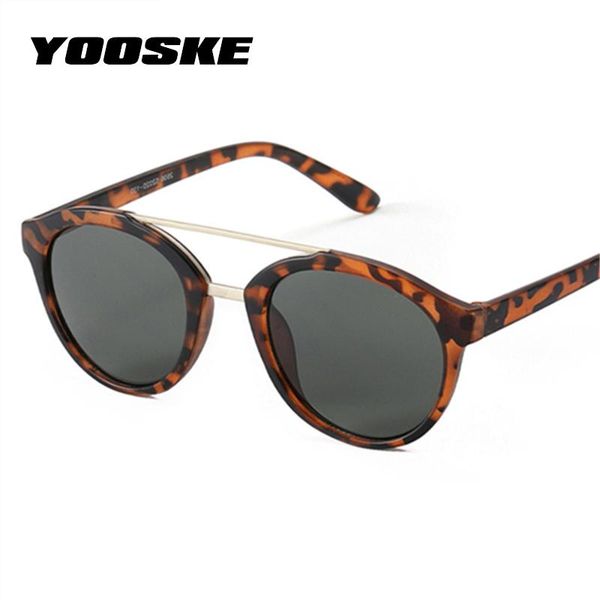 

yooske vintage round sunglasses women men retro brand designer classic black sun glasses double beam design eyewear uv400, White;black