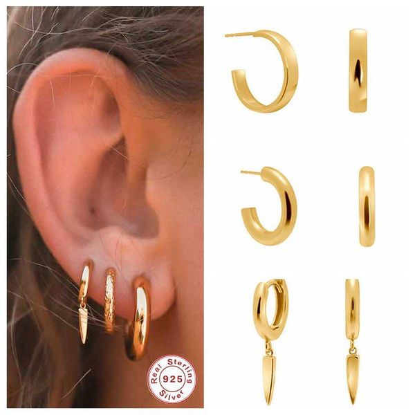 

hoop & huggie 2021 real s925 sterling silver european earrings for women girls ladies personalized charm jewerly small loops earring gift, Golden;silver