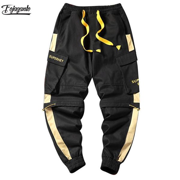

fojaganto hip hop men multi-pocket elastic waist design harem pant street punk hip hop casual trousers joggers male cargo pants, Black