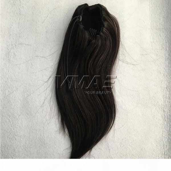 

vmae straight human ponytail hair natural hair horsetail 120g 160g tight hole clip in drawstring ponytails hair extensions, Black