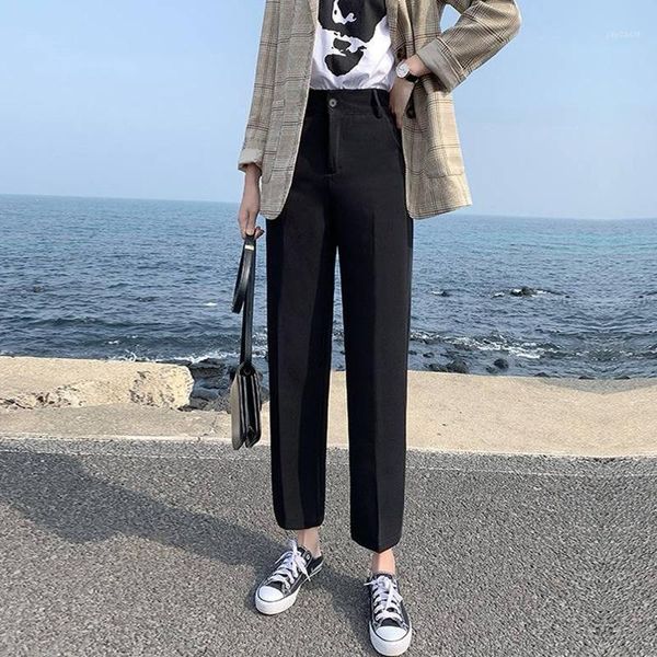 

2020 winter comfort women loose straight pants high waist slacks lady wide leg plus velvet pants female slim casual trousers1, Black;white