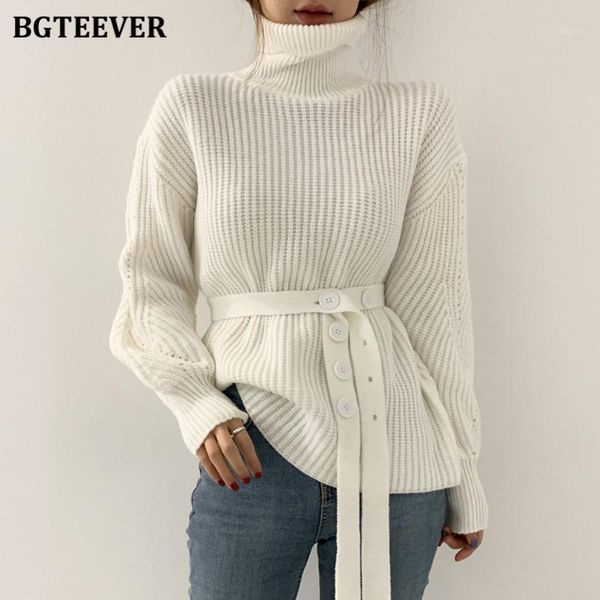 

bgteever chic thick warm turtleneck solid sweaters pullovers winter long sleeve lace-up female knitting jumpers 20201, White;black
