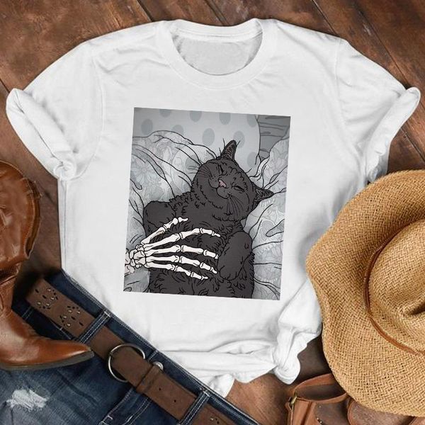 

women lady printed cartoon 90s skull hand horror fashion shirt clothes tshirt female print t tee womens graphic t-shirt, White