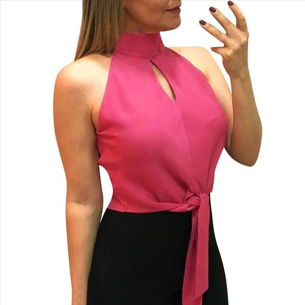 

blouse women pure color hollow out tank sleeveless halter blouse vest blusas mujer de moda womens and blouses, White