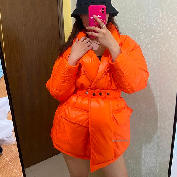 

2020 winter jacket fashion new women down jacket simple design coats orange with belt warm thicken casual snow down parka yrf105x1016, Black;brown