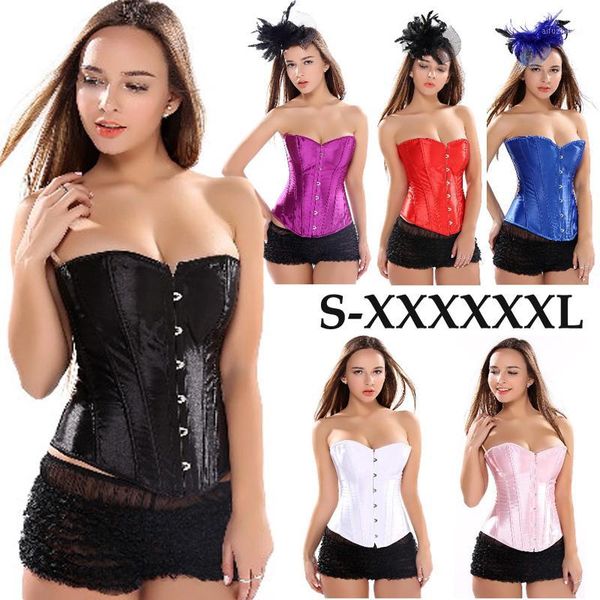 

elegant satin corset women solid color lace up corsets slim body shaper strapless overbust plus size corset and bustier s-6xl1, Black;white