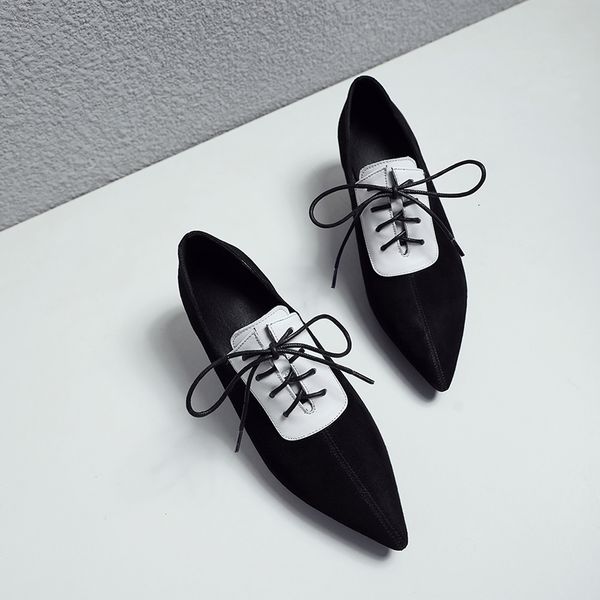 

pumps 2021 female genuine 22-25cm sheep's suede korean seam pointed to women's shoes simple matching colour 3747, Black