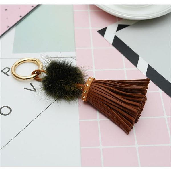 

leather tassels with mink fur ball key chain with one tassels for car keychain bag key ring jewelry eh812 f sqcfhn, Slivery;golden
