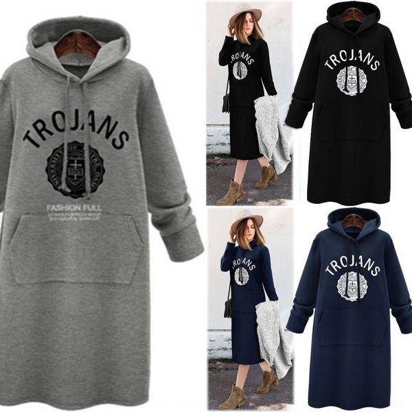 

mt6zr autumn new mid hooded women's style long printed sweater coat sweater thickened bottom coat jbnfm, Black