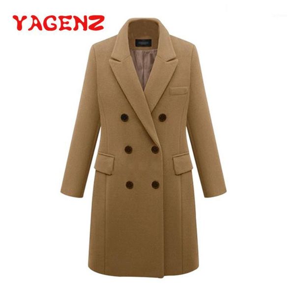 

yagenz spring autumn wool coat women trench coats oversize long coat double-breasted women woolen cashmere outerwear 3981, Black