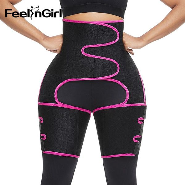 

feelingirl neoprene slim thigh trimmer leg shapers slimming belt waist trainer sweat shapewear fat burning compress belt, Black;white